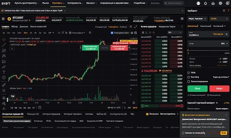 Раздел «Торговать» на Bybit