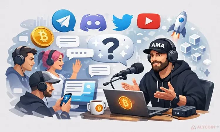 Формат AMA сессии — открытые вопросы и ответы между криптопроектом и сообществом.