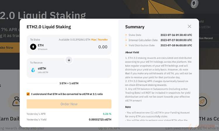 Bybit ETH 2.0 staking setup