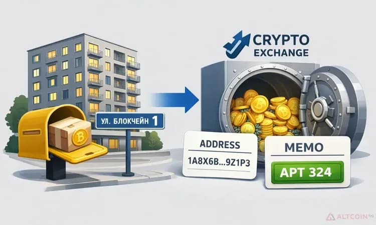 Схема перевода криптовалюты на биржу с использованием memo