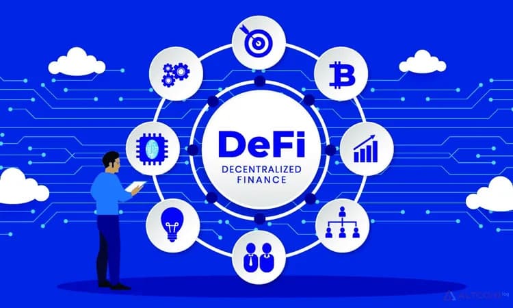 Visual concept of the decentralized finance ecosystem.