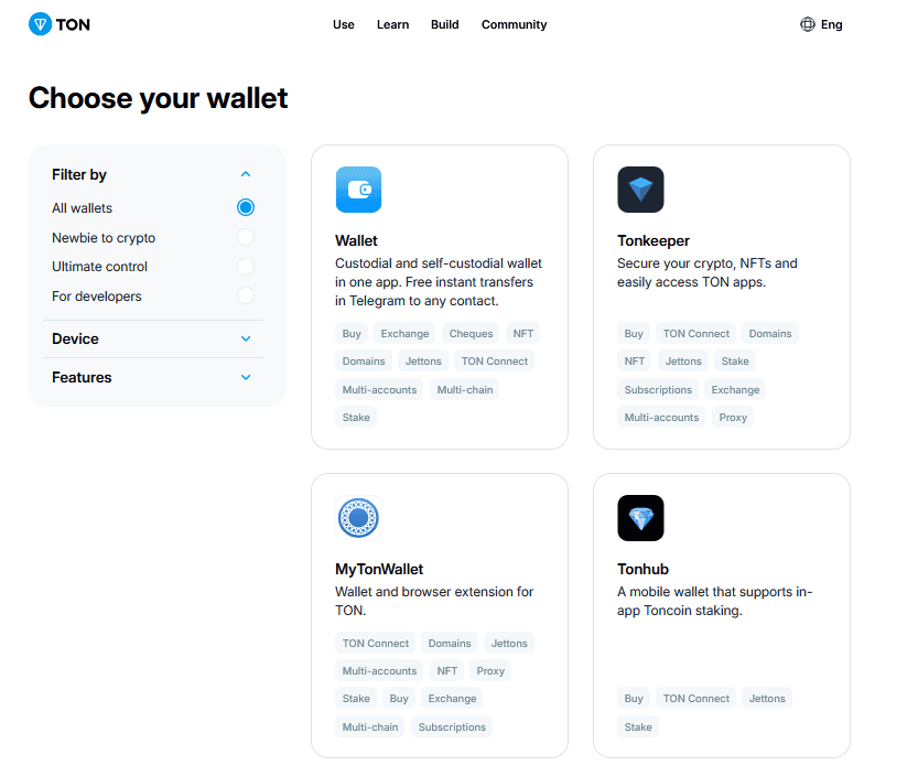 TON wallet options for staking