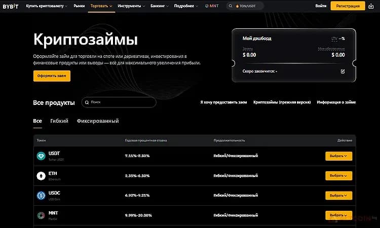 Раздел «Криптозаймы»