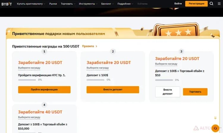 Бонусы при регистрации на Bybit