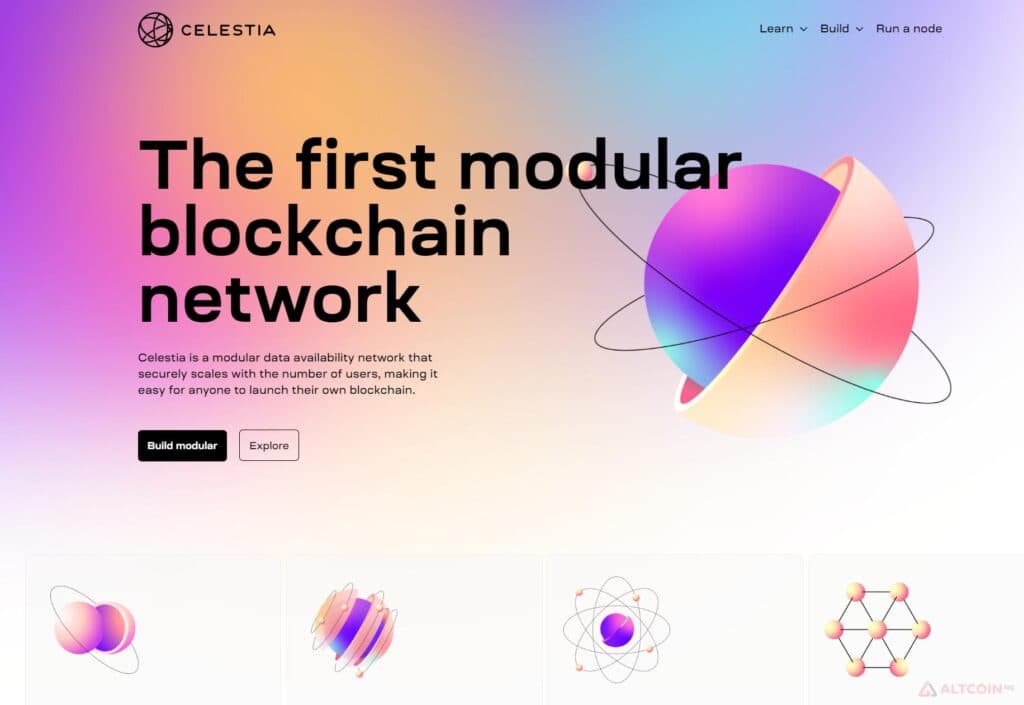 Celestia’s modular blockchain network displayed on the project’s homepage.