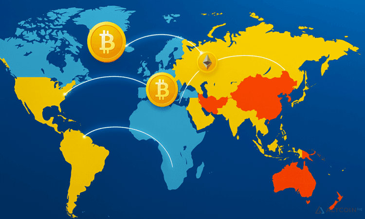 A map of countries where cryptocurrency has legal status
