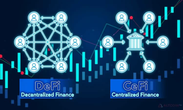 Visual comparison of decentralized and centralized finance models.