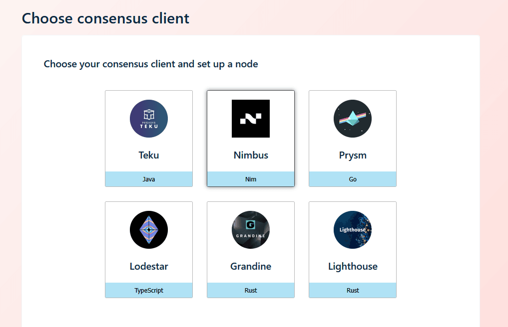 Select your ETH2 consensus client