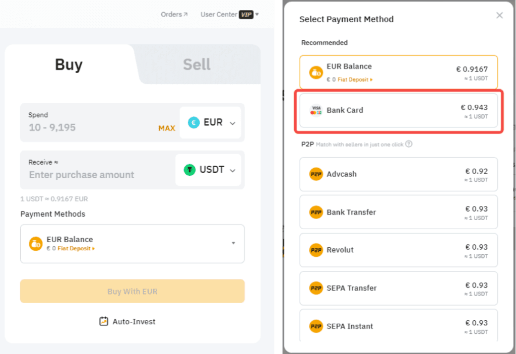 Bybit simplifies the process with its One-Click Buy feature when purchasing USDT with a Bank Card.
