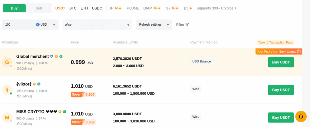 To buy USDT on Bybit, select one of the posted offers on the P2P Trading section.