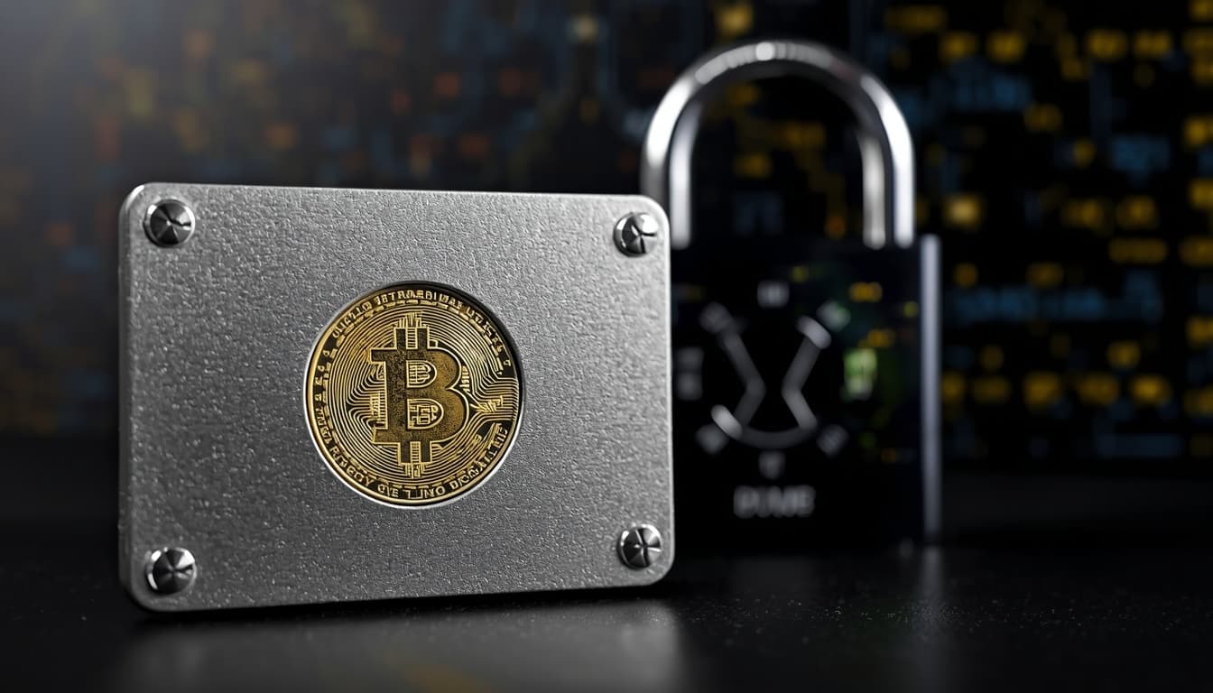 lucid-origin_Изображение_physical_crypto_wallet_next_to_a_secure_metal_backup_plat-0