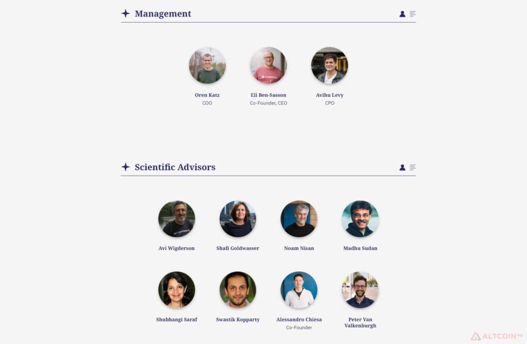 Overview of Starknet’s management and scientific advisory board.