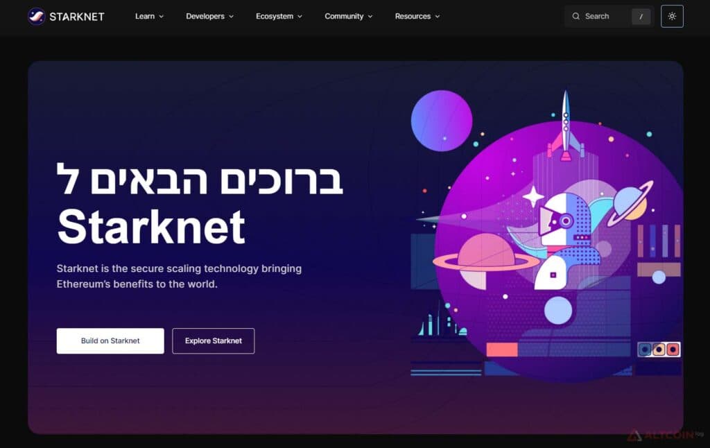 Homepage illustration of Starknet powered by ZK-STARK proofs.
