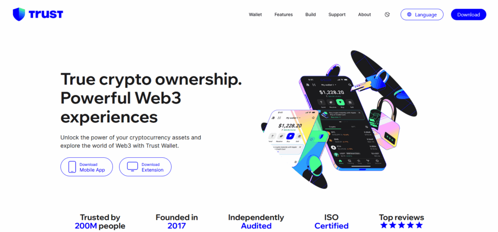 Trust Wallet promo graphic.